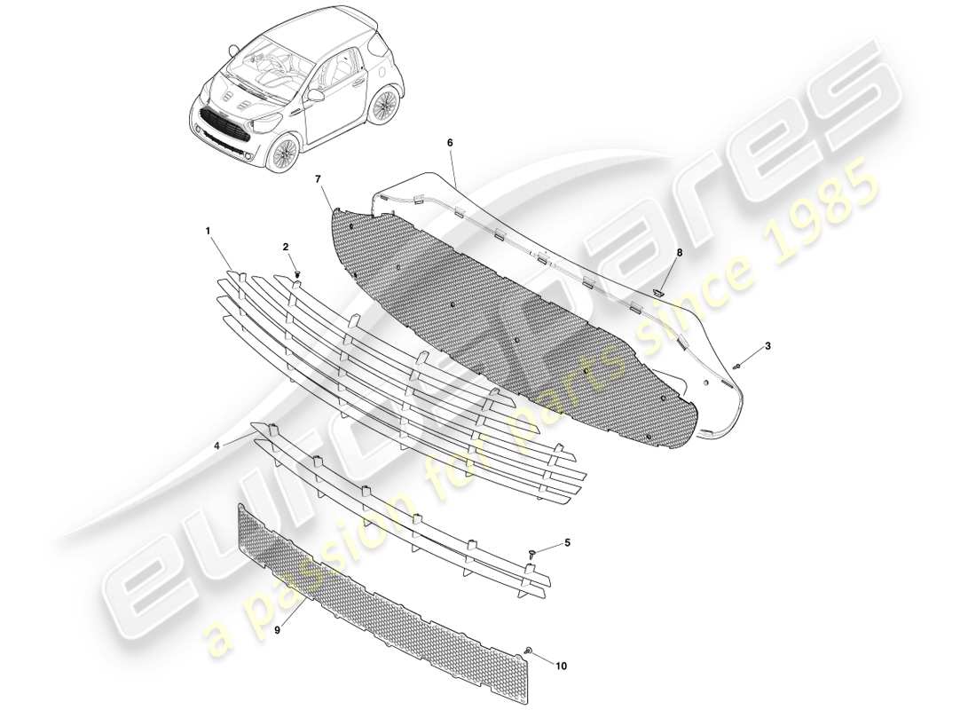 aston martin cygnet (2012) grille de radiateur schéma des pièces