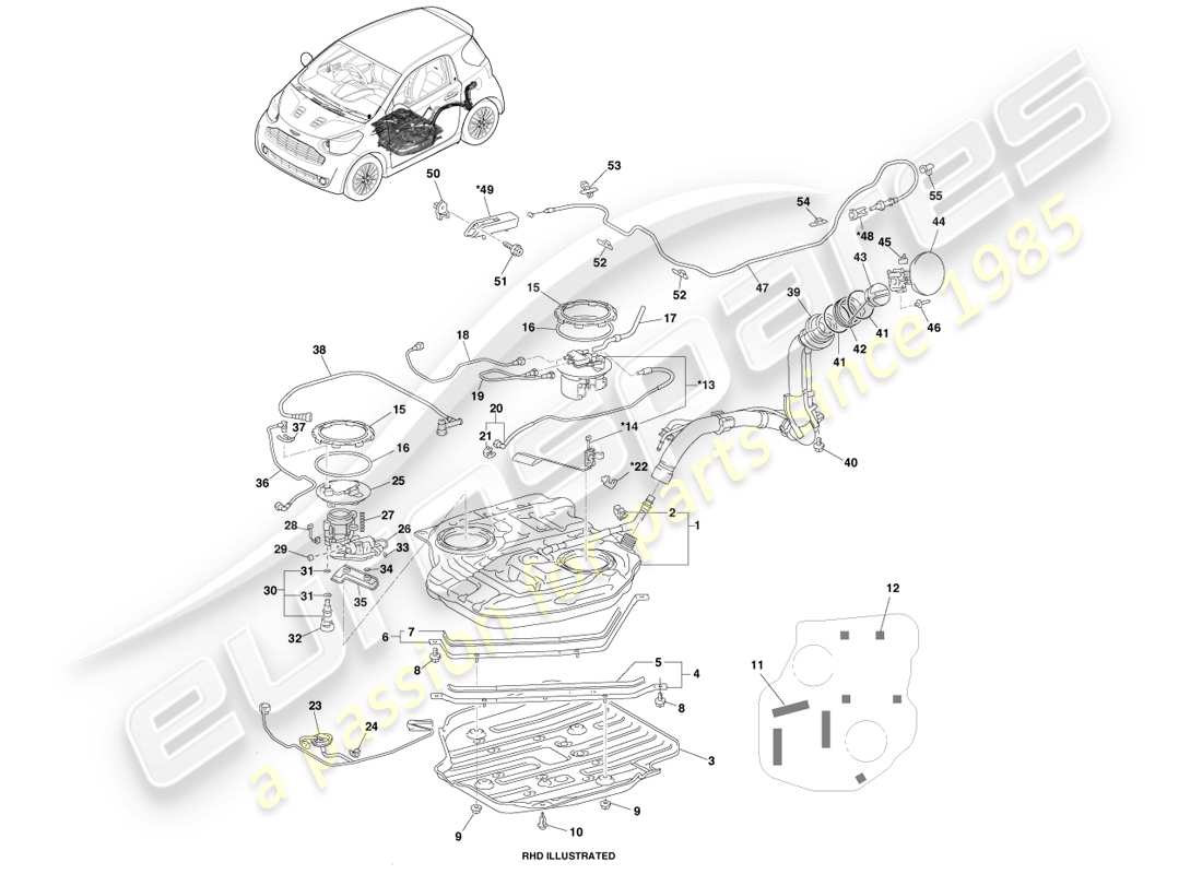 aston martin cygnet (2012) ensemble de réservoir de carburant schéma des pièces