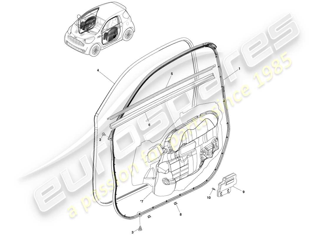 aston martin cygnet (2012) coupe-froid de porte d'entrée schéma des pièces