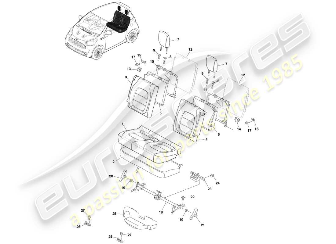 aston martin cygnet (2012) schéma des pièces des sièges de la deuxième rangée