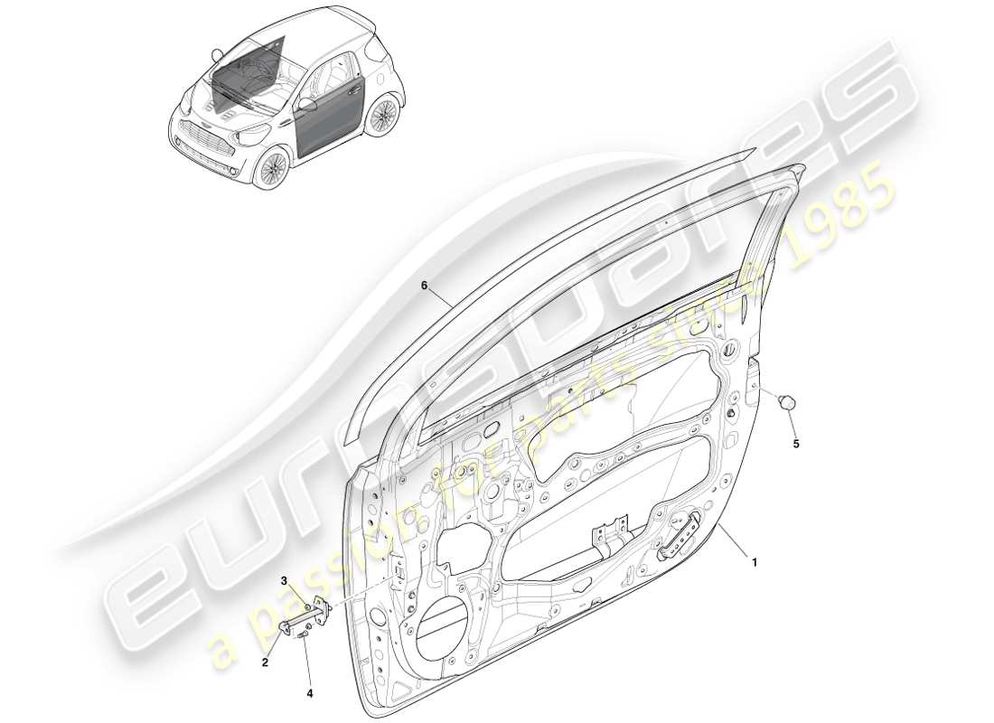 aston martin cygnet (2012) schéma des pièces des portes latérales avant