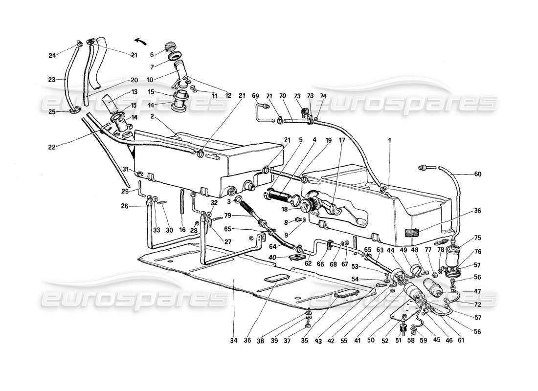 ferrari mondial 8 (1981) schéma des pièces de la pompe à carburant et des tuyaux