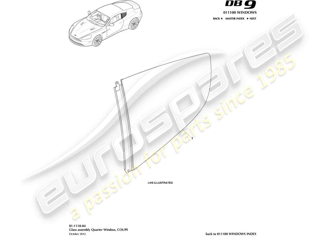 un schéma de pièces du catalogue de pièces aston martin db9 (2017)