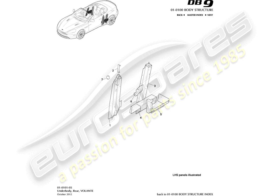 un schéma de pièces du catalogue de pièces aston martin db9 (2016)