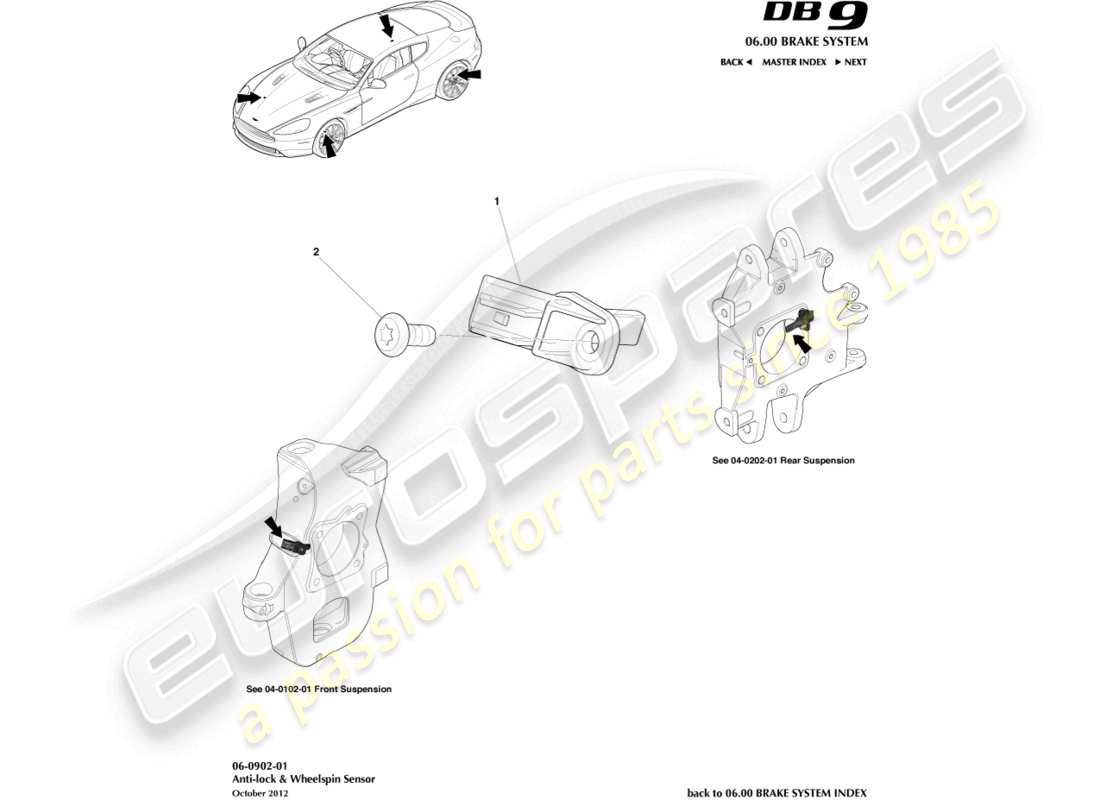 aston martin db9 (2017) diagramme des pièces des capteurs de vitesse de roue