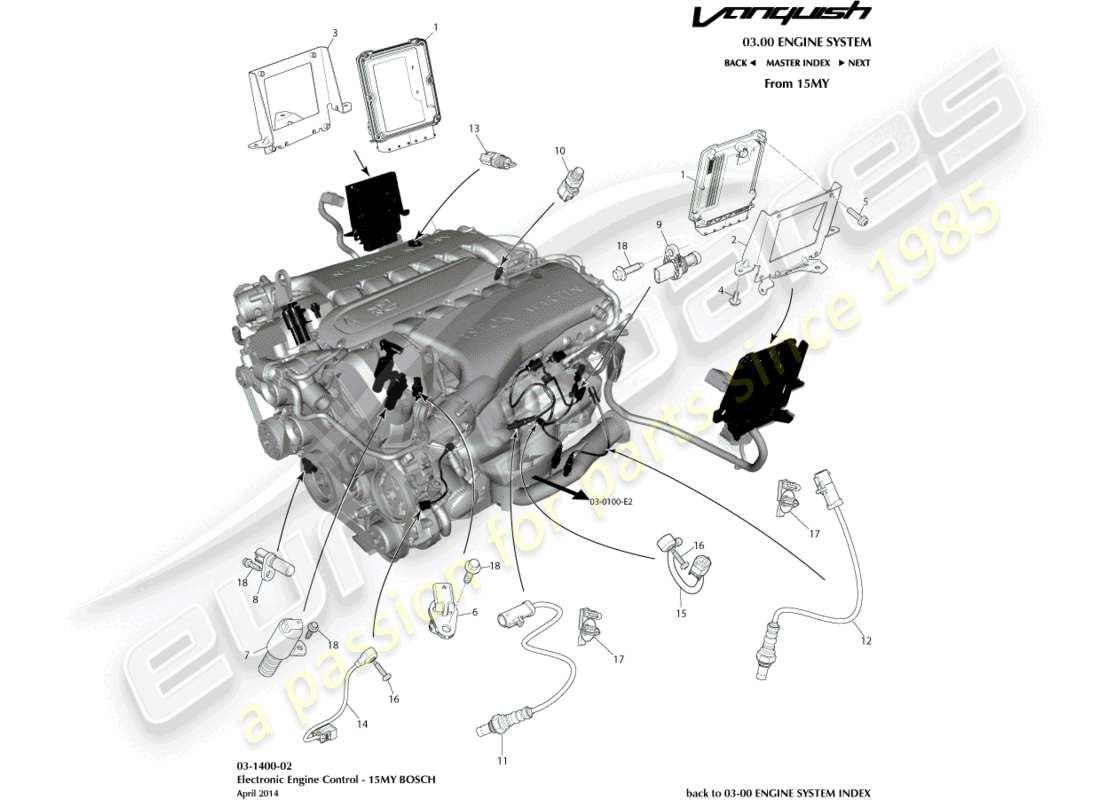 aston martin vanquish (2015) commande électronique du moteur, schéma des pièces bosch