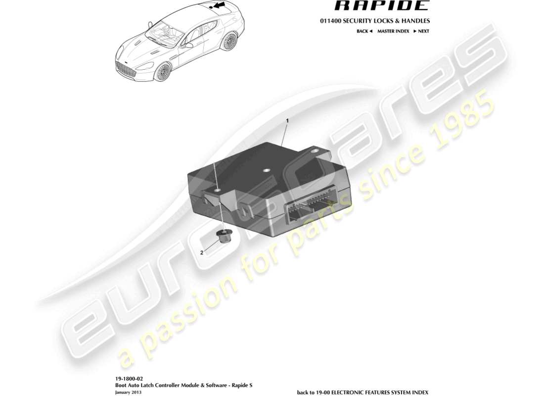 aston martin rapide (2011) schéma des pièces du contrôleur de verrouillage de démarrage automatique