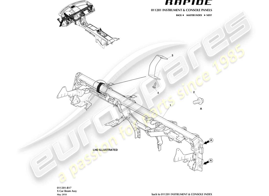 aston martin rapide (2011) diagramme des pièces des poutres transversales ip