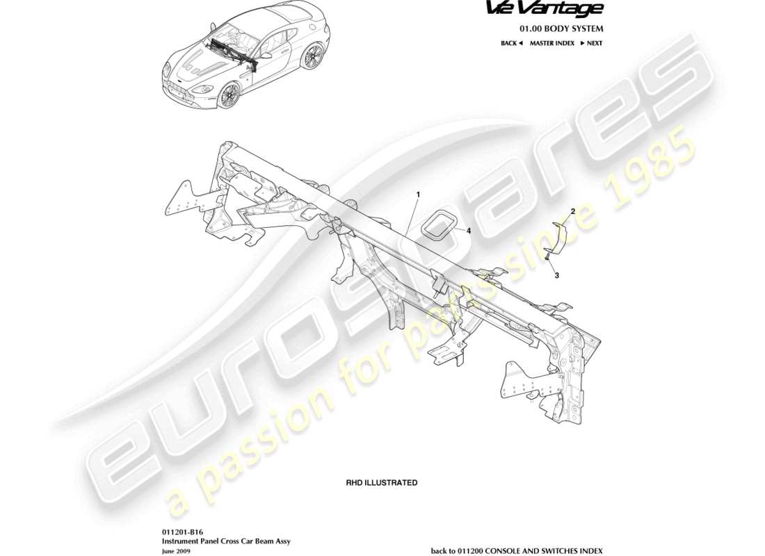aston martin v12 vantage (2010) diagramme de pièce de poutre transversale de voiture