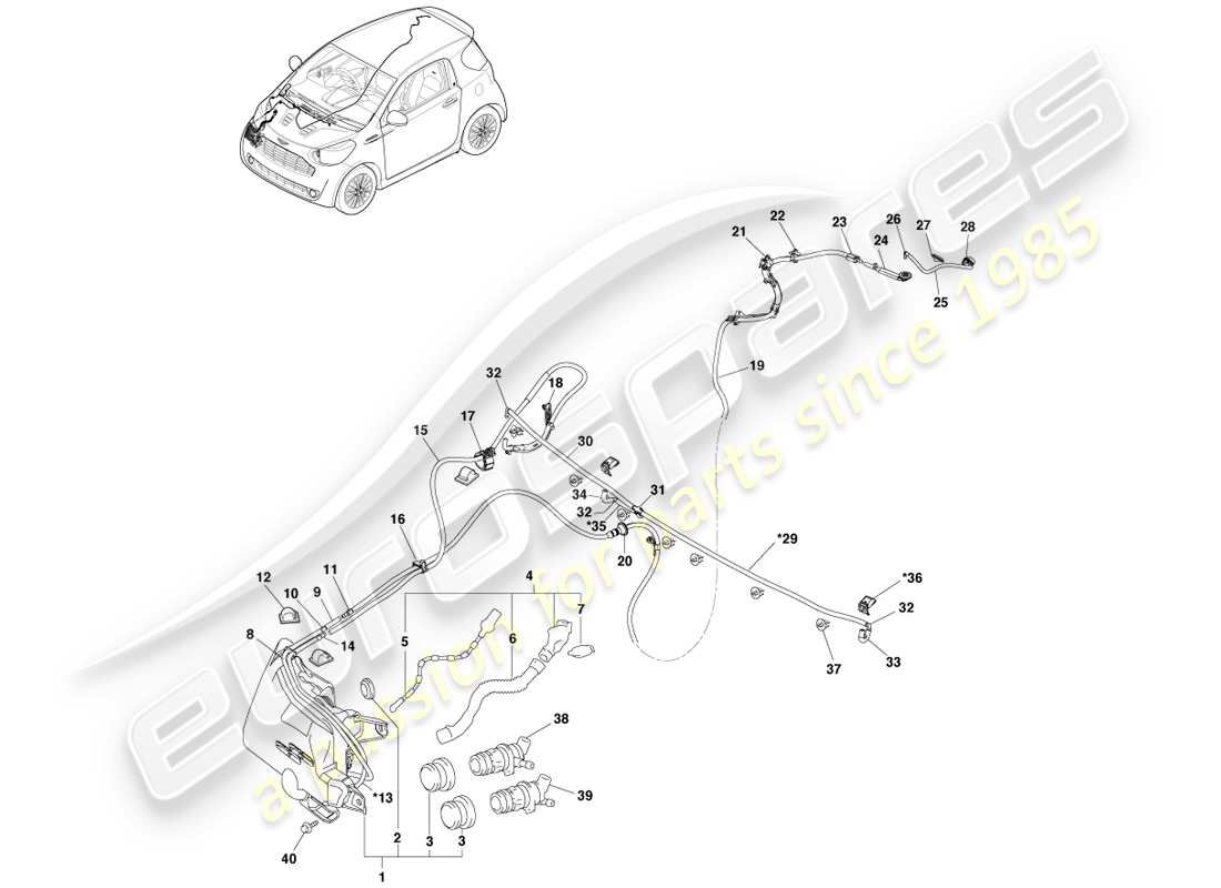 aston martin cygnet (2012) schéma des pièces du système de lavage de pare-brise