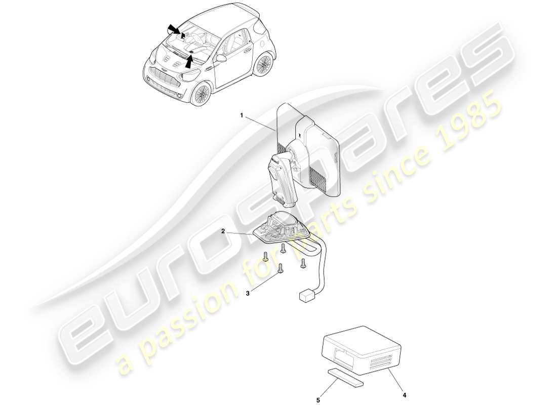 aston martin cygnet (2012) diagramme de pièce d'affichage de navigation