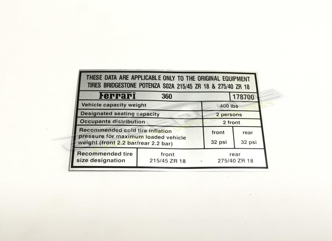 nouveau ferrari bridgestone tire pressur.pla. numéro de pièce 178700 (1)