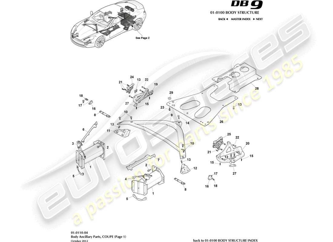 aston martin db9 (2016) pièces auxiliaires, coupé, page 1 schéma des pièces