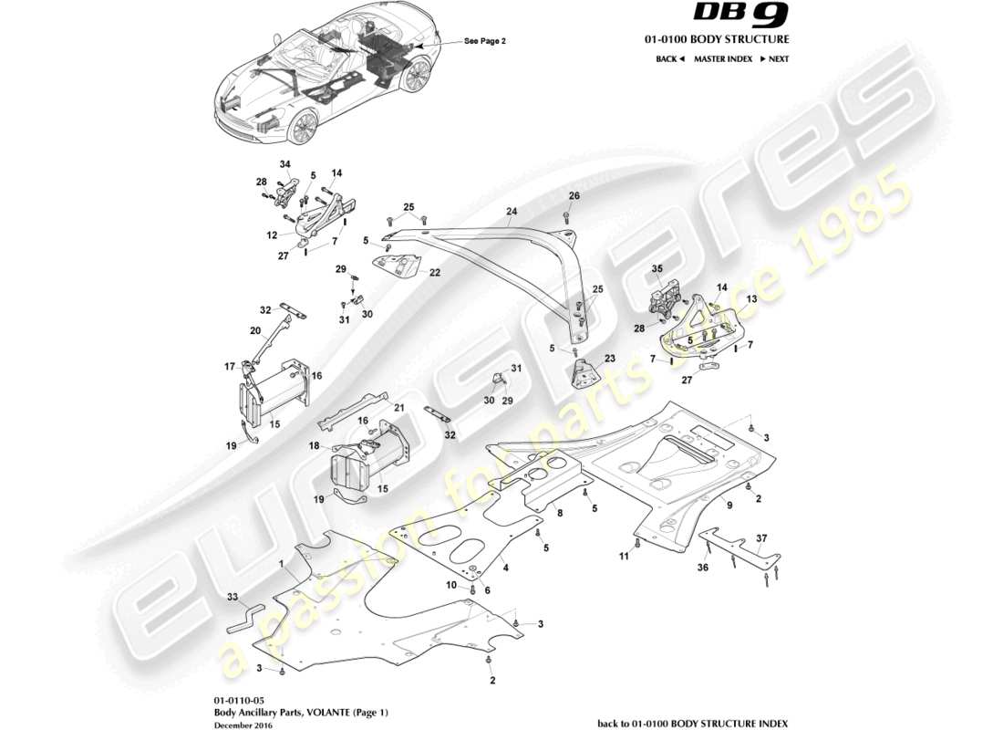 aston martin db9 (2017) pièces auxiliaires, volante, page 1 schéma des pièces