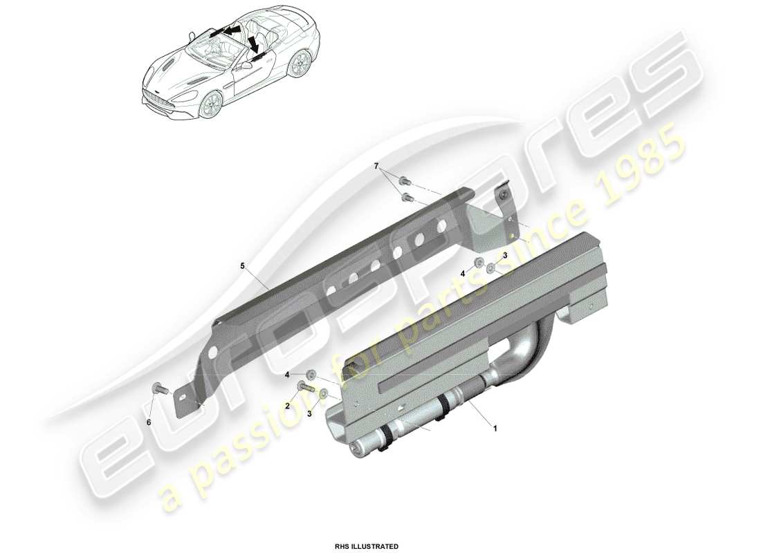 aston martin vanquish (2014) airbag rideau, diagramme de pièce volante