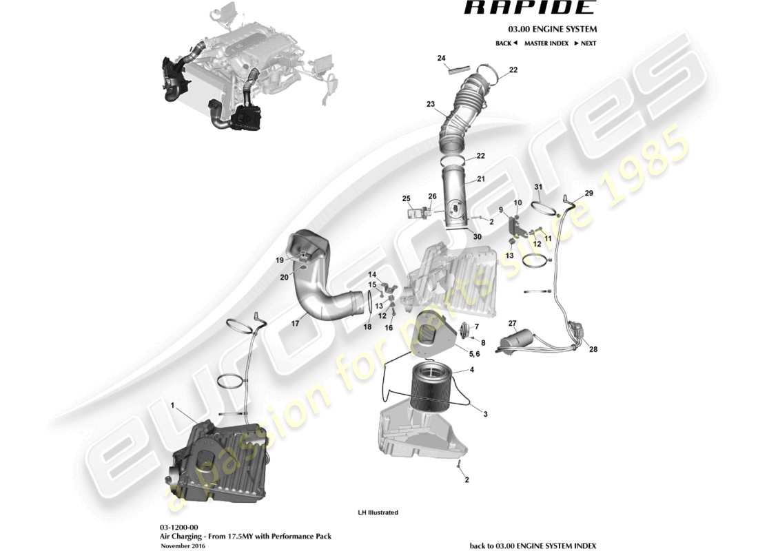 aston martin rapide (2012) chargement d'air, diagramme des pièces du pack performance