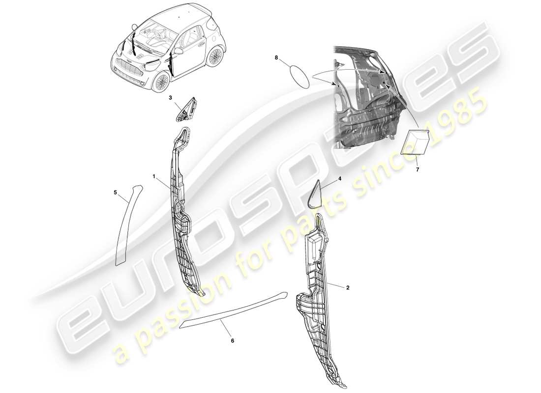 aston martin cygnet (2012) schéma des pièces des finitions extérieures inférieures