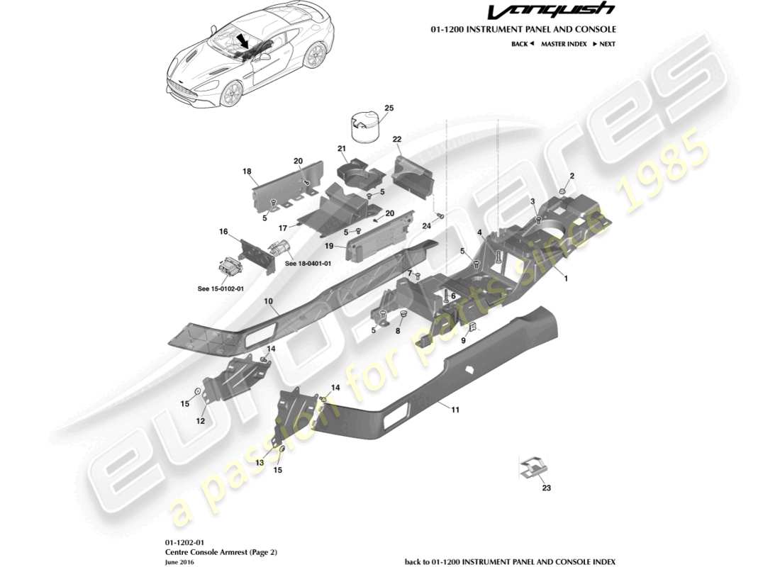 aston martin vanquish (2018) accoudoir de la console centrale, page 2 schéma des pièces