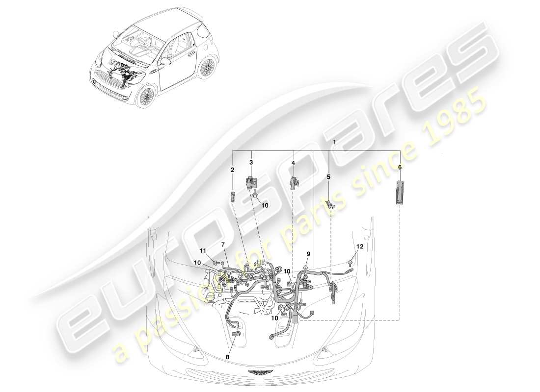 aston martin cygnet (2012) page de câblage du compartiment moteur 2 schéma des pièces