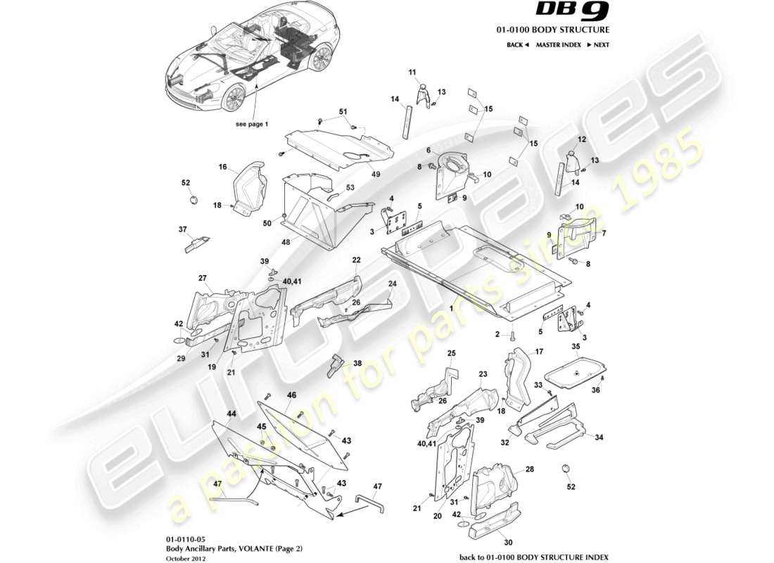 aston martin db9 (2017) pièces auxiliaires, volante, page 2 schéma des pièces