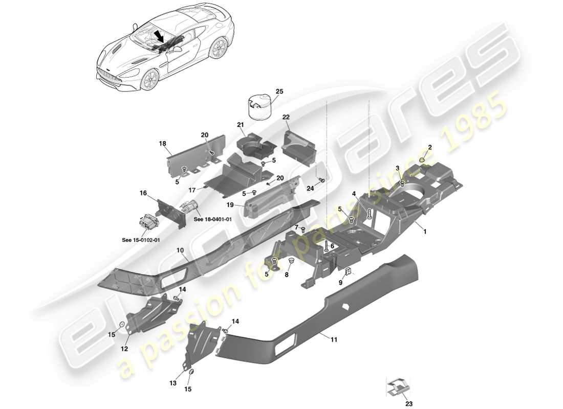 aston martin vanquish (2014) accoudoir de la console centrale, page 2 schéma des pièces