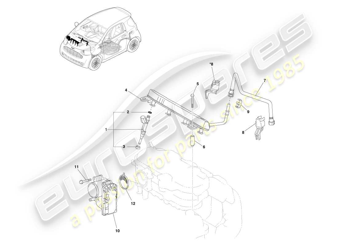 aston martin cygnet (2012) schéma des pièces du système d'injection de carburant