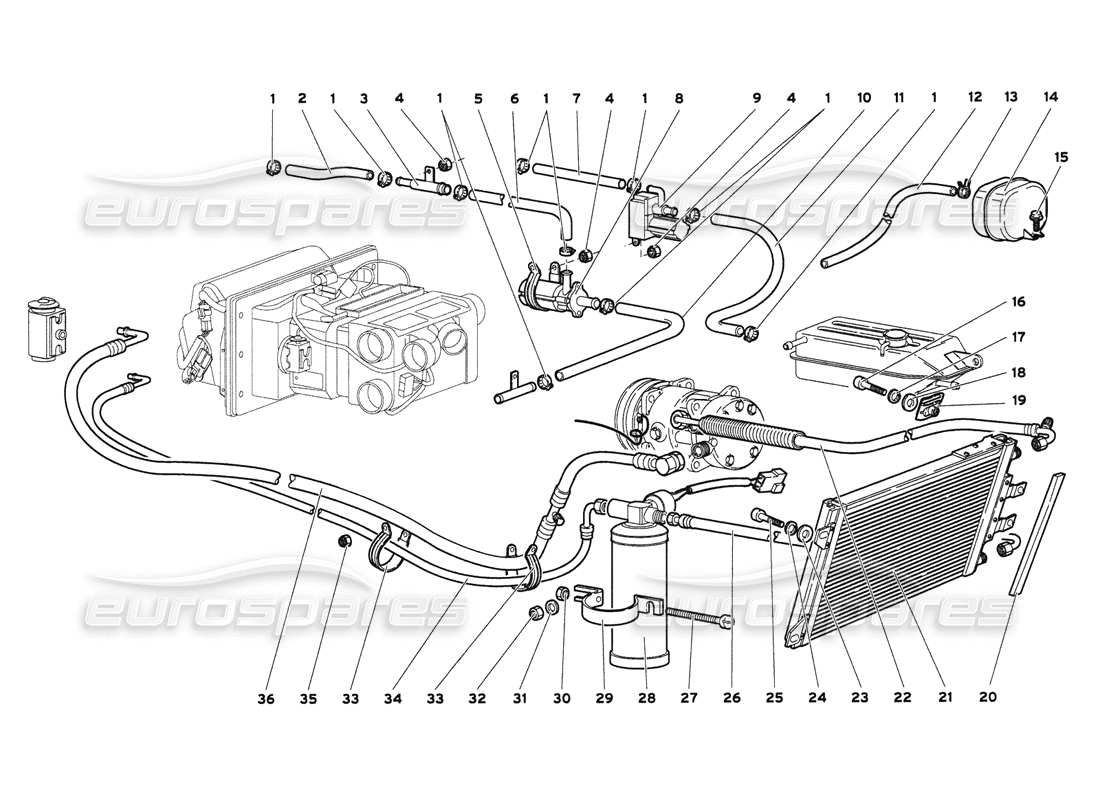 lamborghini diablo 6.0 (2001) contrôle climatique (valable pour la grande-bretagne et l'australie - mars 2001) schéma des pièces