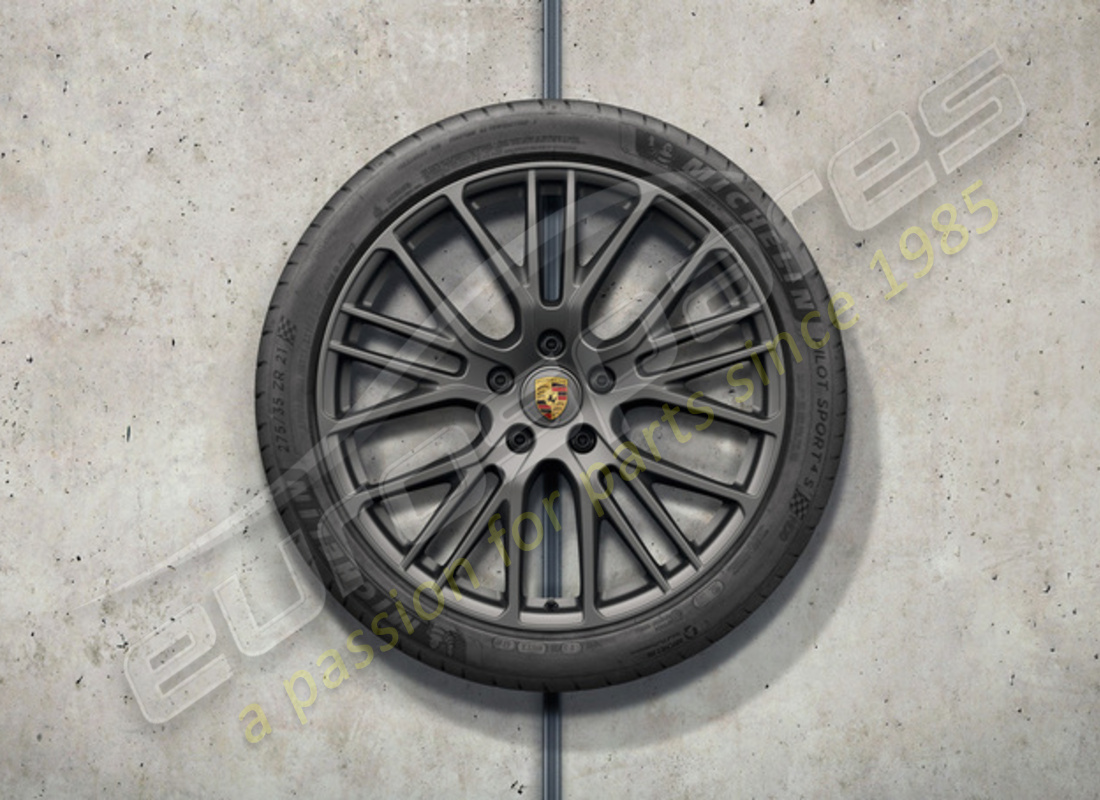 jantes et pneumatiques sport été neuf porsche 21 pouces au design exclusif - peints en platine (satiné brillant). numéro de pièce 971044665q (1)