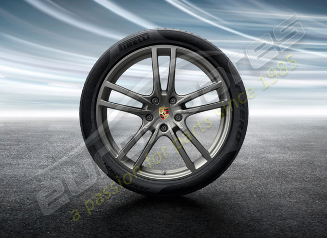 nouvel ensemble de roues et pneus d'été cayenne turbo design de porsche 21 pouces - peints en platine (satiné brillant). numéro de pièce 9y0044640g (1)