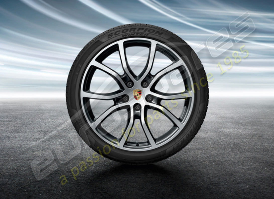 nouveau ensemble de jantes et de pneus d'hiver porsche 21 pouces cayenne au design exclusif - peint en noir (brillant). numéro de pièce 9y0044615l (1)
