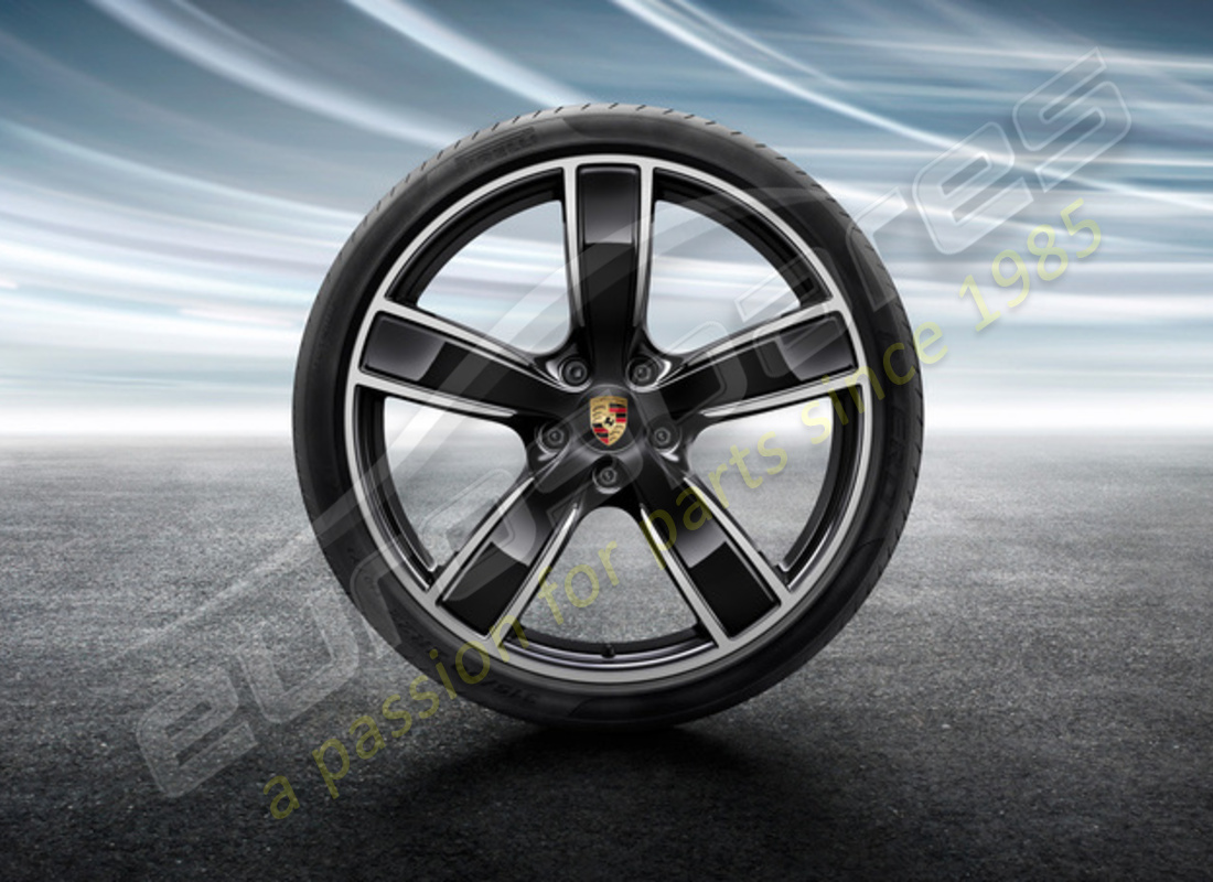 nouvel ensemble de roues et pneus d'été cayenne sport classic porsche 22 pouces - peint en noir (haute brillance). numéro de pièce 9y0044640r (1)