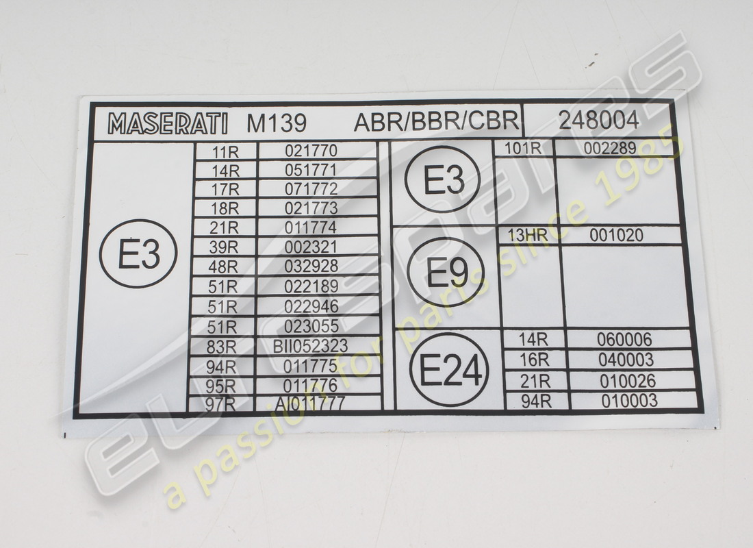 nouvelle plaque de réglementation ece maserati. numéro de pièce 248004 (1)