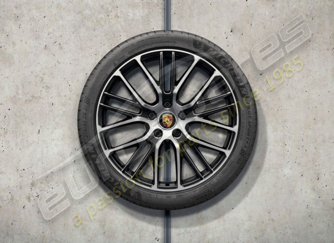 jantes et pneus été sport au design exclusif de porsche 21 pouces neufs - peints en noir (haute brillance). numéro de pièce 971044665s (1)
